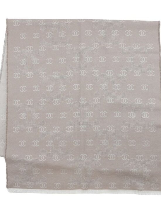 Chanel Shawl CC Logo Silk Scarf Greige